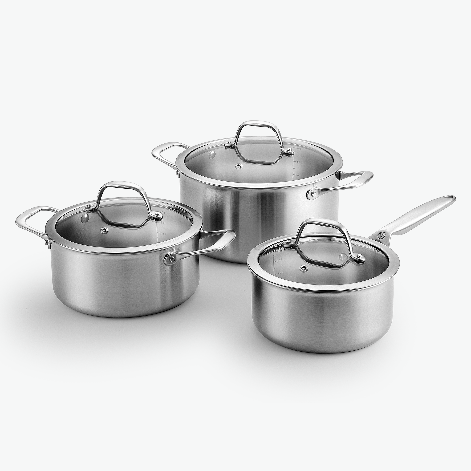 3-Ply stekpanna & gryta set - Rostfritt stål Gryta Trio Set - 3 delar / Glas