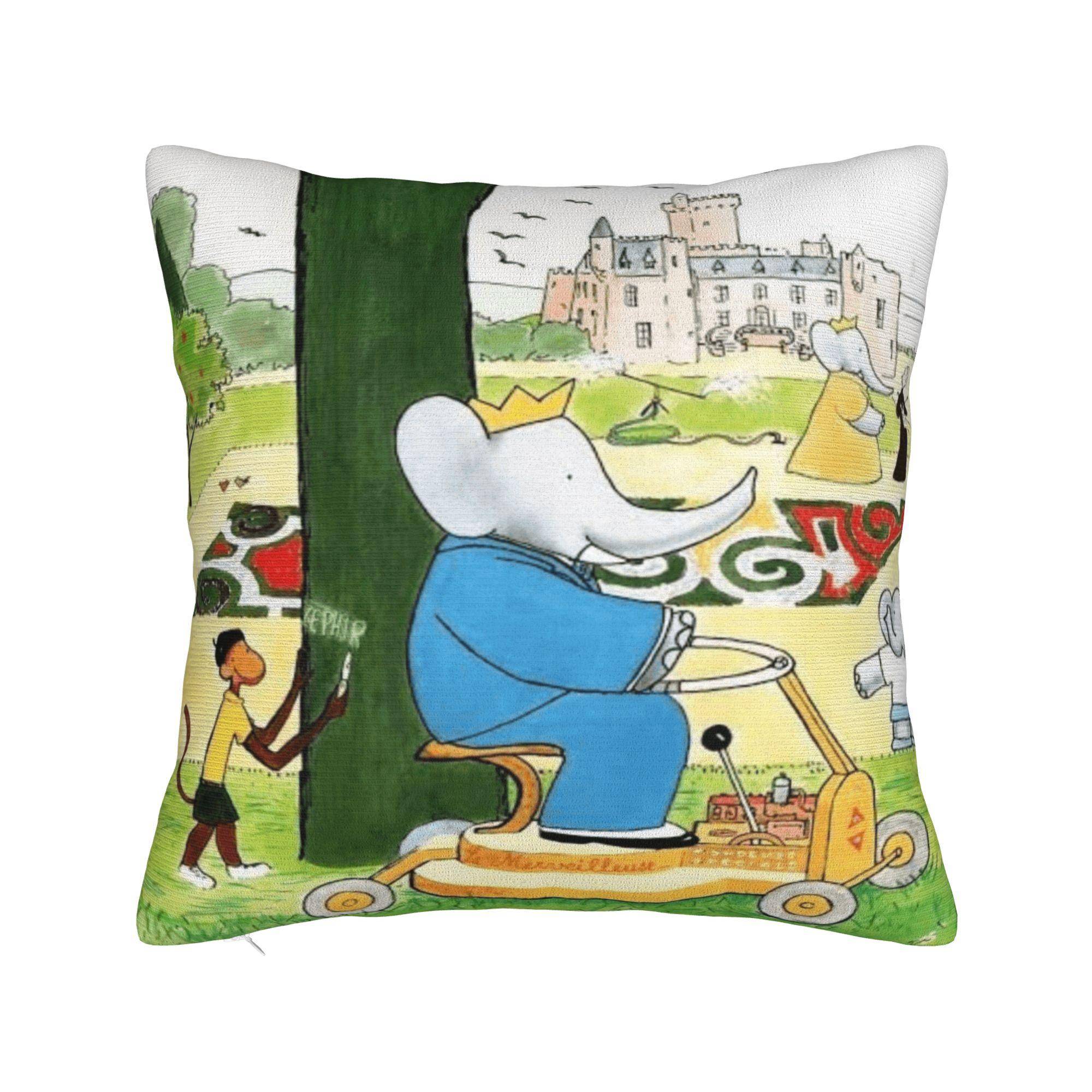 Tecknade Babar Elefanten Kuddfodral Modernt Kuddfodral För Vardagsrum Soffa Grafiskt Kuddfodral