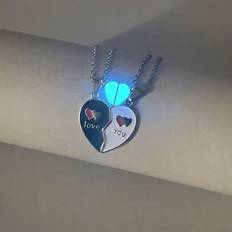 2 st/set halsband med självlysande hjärtan och "LOVE YOU"-hänge, smycken som passar både vardagsbruk och högtidsgåvor. - Multifärgad (En-Storlek)