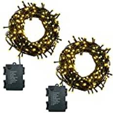 Ljusslinga batteri 2 st 50 lysdioder 5 m LED-ljuskedja utomhus och inomhus med timer, 8 lägen ljuskedjor batteridriven för jul, trädgård, fester, grön kabel vattentät, varmvit