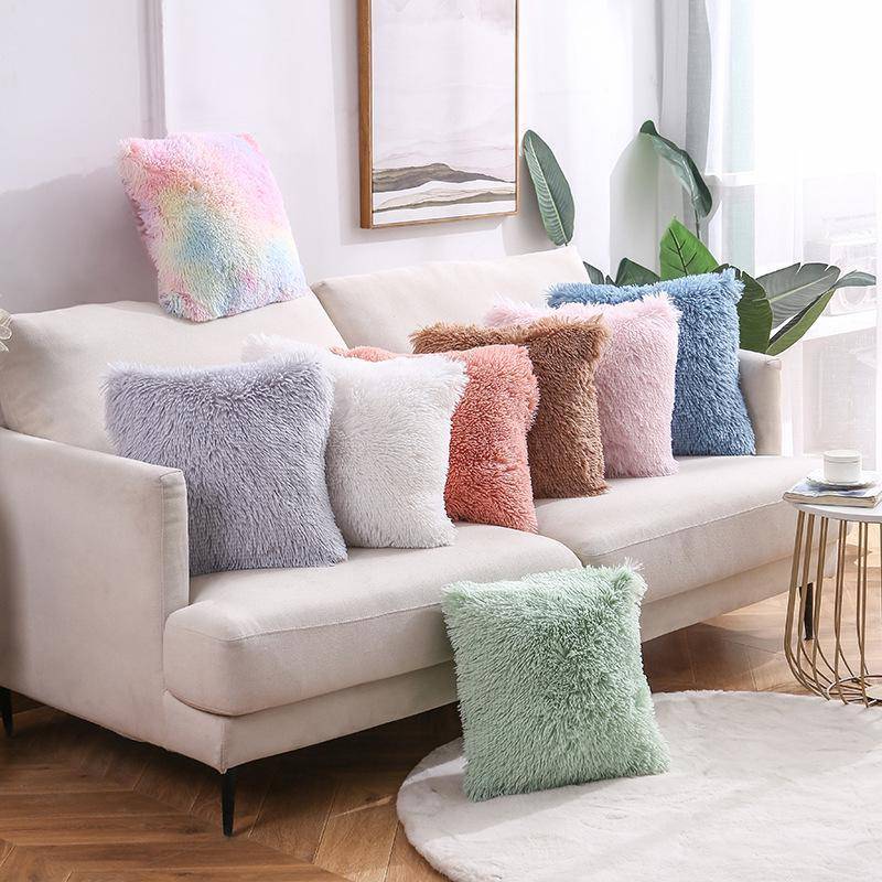 Regnbågs Plysch Kuddfodral Rosa Blå Dekorativ Kudde för Soffa Säng Barnrum Estetik Sovrum Kuddfodral Dekorativ 40x40