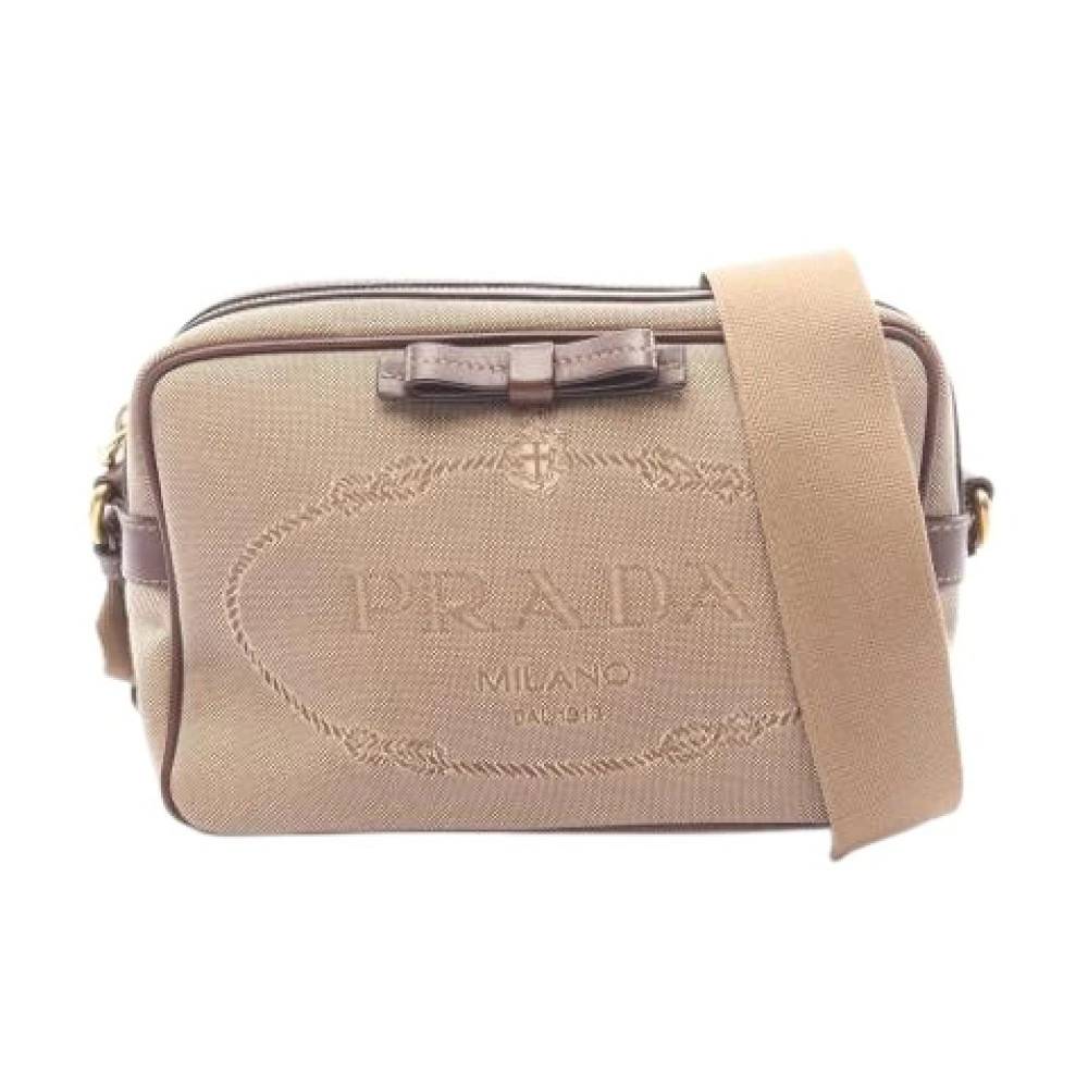 Prada Vintage Pre-owned Logo Jacquard Skuldertaske - Vintage - Dame - Beige - ONE SIZE - Uld