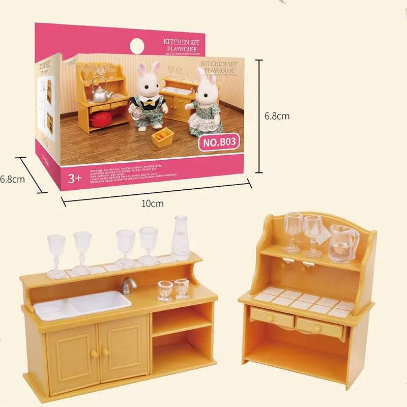 Forest Family Reindeer Rabbit Panda Animal Simulation Dollhouse Furniture Toy Set - B03