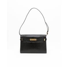 Saint Laurent Croc Manhattan Shoulder Bag - Black - 20x29x8 cm