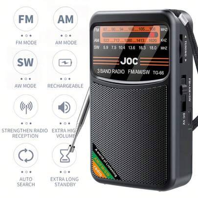 Bärbar nödradio, FM/AM/SW-radio, utmärkt mottagning, batteridriven, mini bärbar högtalarradio, laddningsbar, med HD-skärm, lämplig för inomhus-/utomhu - Multifärgad (svart,brun)