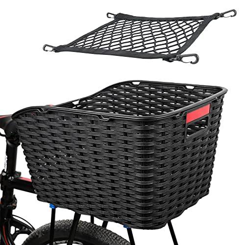 Unisex Cykelkorg bak, 27 l, plastväv, väderbeständig, rostar inte, cykelkorg för pakethållaren, inkl. fästmaterial och buntband, bagagenät, vattentätt skydd