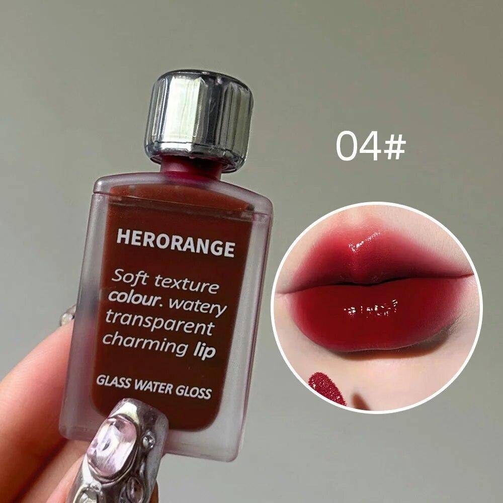 Lätt glas Vattenglans Herorange Lip Glaze Mirror Fuktgivande fylliga läppar Inte lätt att fästa på koppen Långvarig makeup