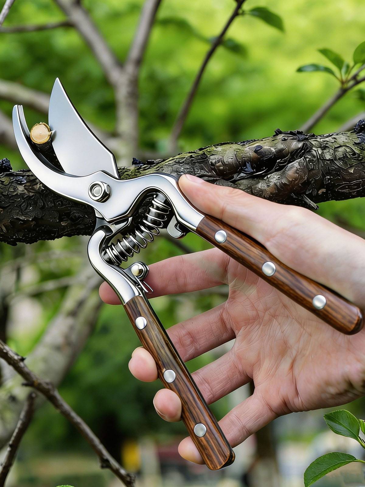 Willow Wood Handle Pruning Shears Stainless Steel Garden Scissors Labor Saving Hand Tool for Tree Branch Flower Bonsai Trimming