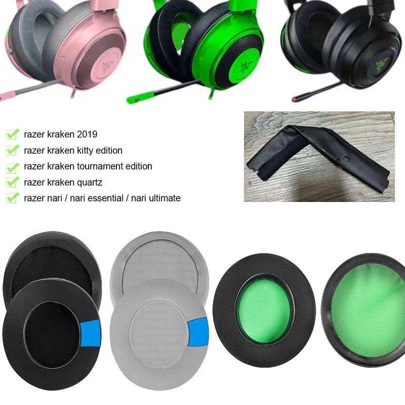 Ear Pads for Razer Nari THX 7.1 Ultimate/Essential/Kraken kitty Headphones replacement headband leather cooling Gel Ear pads
