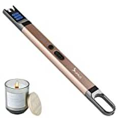 SUPRUS Ljuständare, elektrisk bågtändare, vindtät, flamlös, uppladdningsbar, via USB med LED-ljus för ljus, camping, grillning, matlagning (guld)
