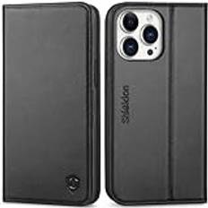 SHIELDON Fodral för iPhone 14 Pro Max mobiltelefonfodral TPU [äkta läder] [kortfack] [magnet] stativfunktion RFID-låsfodral skyddsfodral läderskal kompatibelt med iPhone 14 Pro Max 6,7 – svart