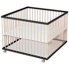 Sämann Laufstall Baby 100x100 cm | TÜV geprüft 2023 | stufenlos höhenverstellbar | Laufgitter Premium | Babybett aus Holz | Krabbelgitter Komplettset schwarz/natur