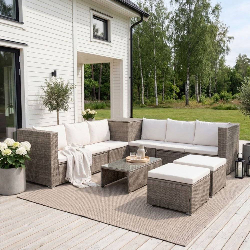Exklusiv loungegrupp | Inbyggd förvaring | Brun konstrotting | Djursvik