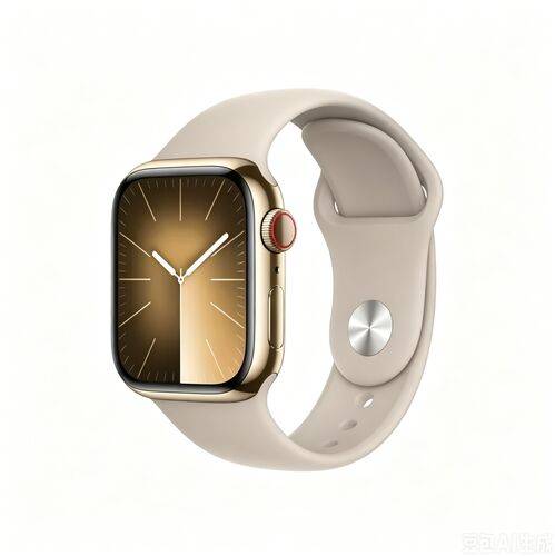 Apple Watch Series 9 Rostfritt stål 41 mm (2023) | GPS + Cellular | guld | Sportarmband lerbeige S/M