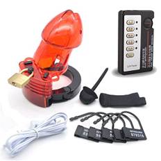 LAHTI Man Elektrisk Shock Chastity Device Låst Bur, Lätt Premium Chastity Cage Penislås Man Sexleksaker Röd