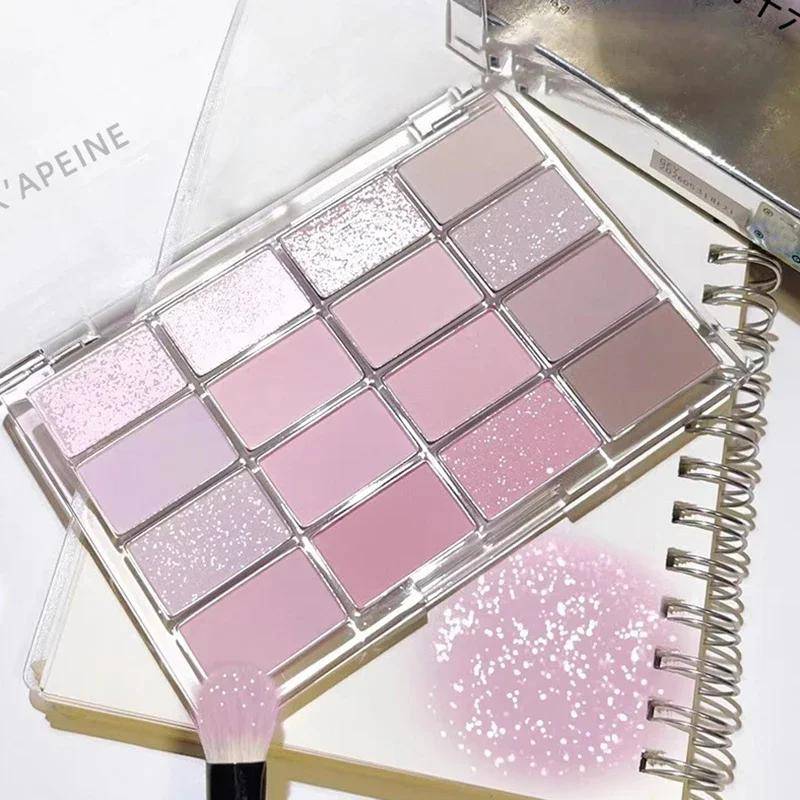 16 färger Ögonskuggspalett Låg mättnad Rose Rosa Pearly Matt Glitter Ögonskugga Glänsande ögonskugga Långvarig ögonmakeup
