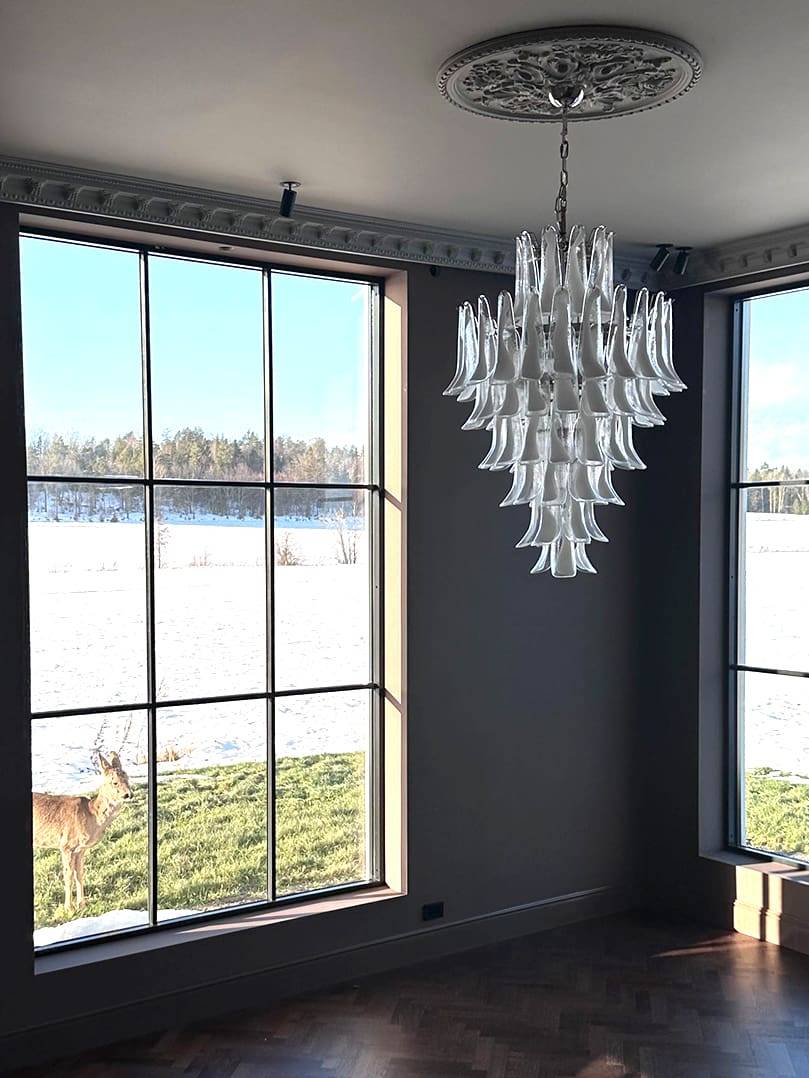 Murano Lysekrone Kogle 85 glasblade Klar Krom blank