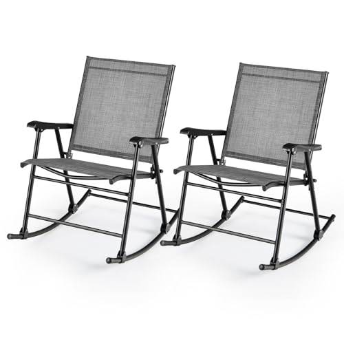 GOPLUS Uppsättning av 2 fällbara gungstolar, utomhus trädgårdsstol med andningsbart tyg och metallram, bärbar gungstol för camping, pool, trädgård, innergård, strand, terrass, upp till 150 kg