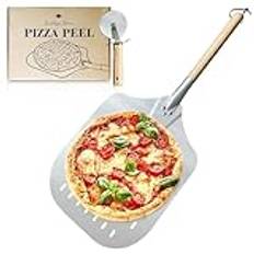 Generisch Buddy´s Store perforerad pizzaspade pizzaspade av aluminium, pizzaspade med långt avtagbart trähandtag 35,5 x 30,5 cm; total längd 62,8 cm