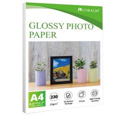 Coraljet Glossy Photo Paper 8.3"x11.7" A4 50Sheets Compatible with Inkjet Printer Use DYE INK 180gsm