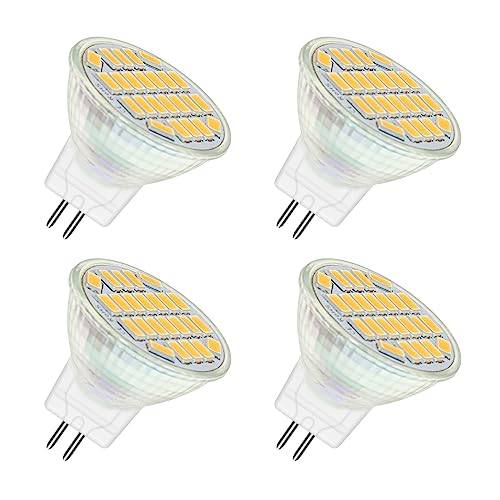 Akynite MR11 GU4 12 V LED 4 W varmvit 3 000 K, 120 grader, 400 lm, halogenersättning, AC DC 12 V-24 V infälld spotlight GU4 varmvit för taklampa, ej dimbar, set om 4