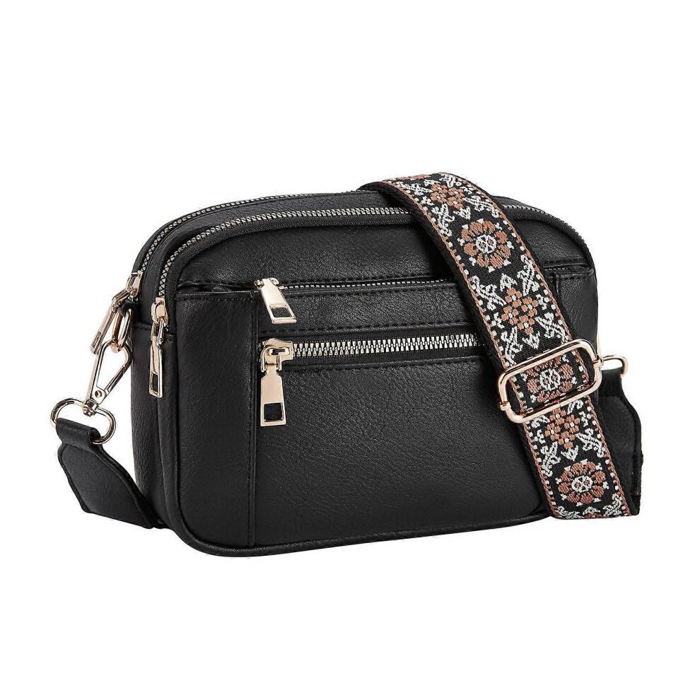Vegans Læder Crossbody Taske Med Stribet Rem Tyverisikret Vandtæt Elegant Håndtaske Til Kontorarbejde