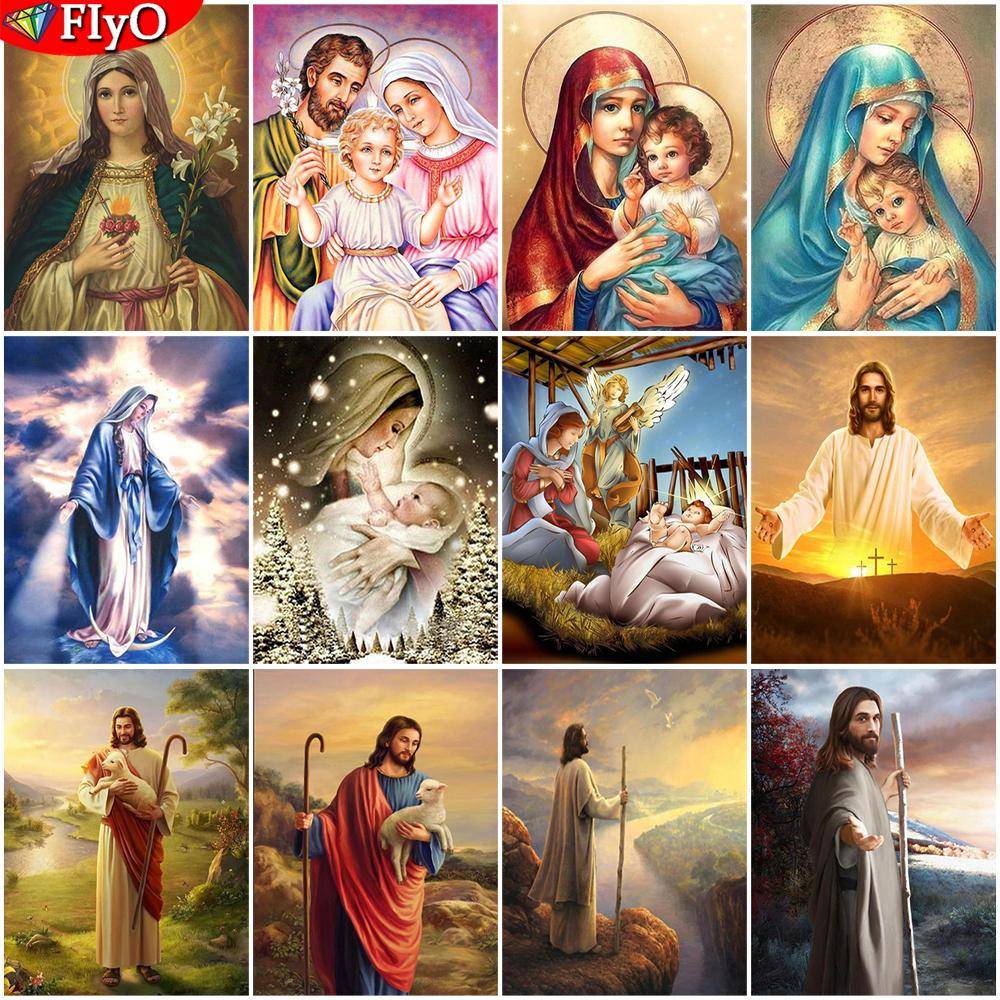 Hel fyrkantig rund borr Diamantmålning Jesus 5D DIY Diamantbroderi Religiösa figurer Diamantmosaik Bild Väggkonstdekor