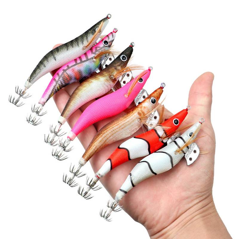 Luminous Wood Shrimp Lure Bait2.0 2.5 3.0Colorful Imitation Squid Shrimp Umbrella Hook Sea Fishing Special Bait