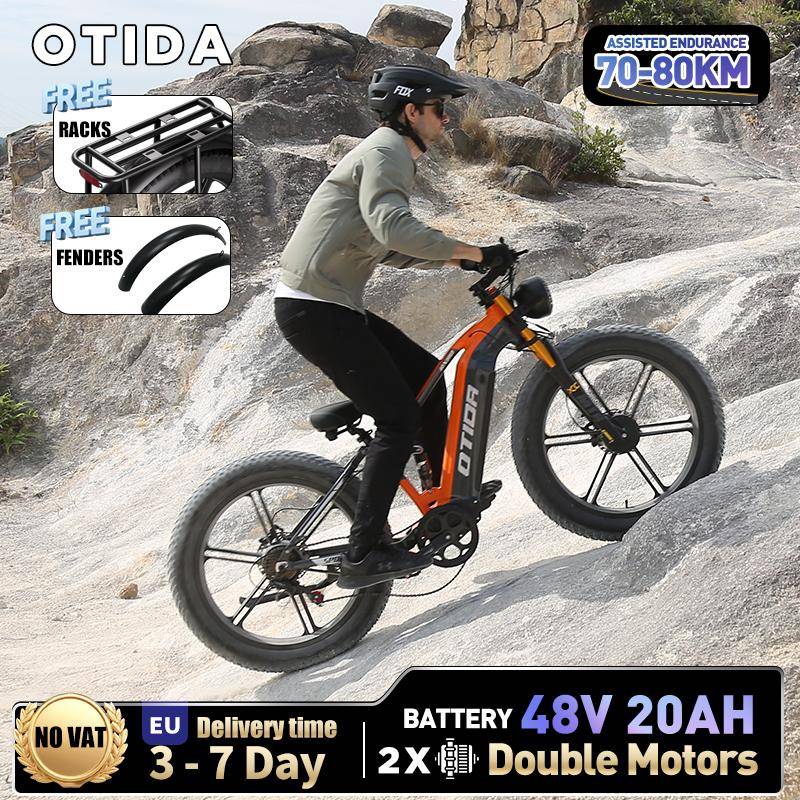 OTIDA RX80 Off-road Dual Motors Electric Bike 48V20Ah 26 Inch Fat Tire E-Bike Mountain Electric Bicycle Motorcycle for Adult