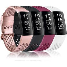 4-pak Sportsbånd Kompatibel med Fitbit Charge 4 Band og Fitbit Charge 3 Band Silikon Udskiftningsarmbånd til Kvinder Mænd (Lille, Rosenguld/Bl(