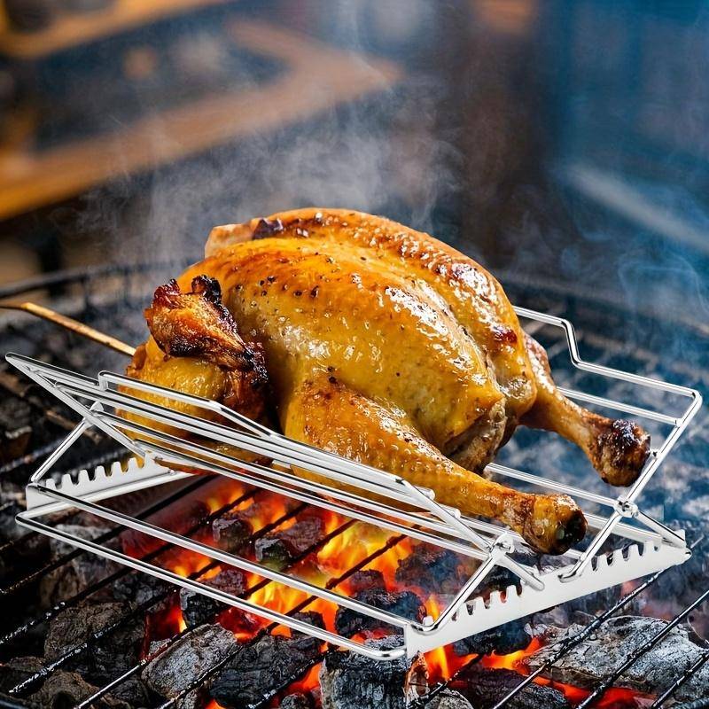 Justerbart Rotisseriställ Vikbart Ugn Bakning Grillställ Stekställ silver