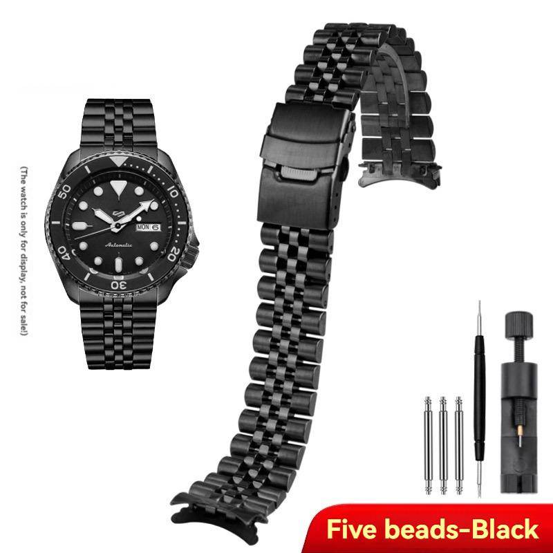 För Seiko Nr. 5 Rostfritt Stål Klockarmband SKX007 SKX009 SRP599 Böjd Ände Klockarmband 20mm 22mm Metall Klockkedja Silver Svart