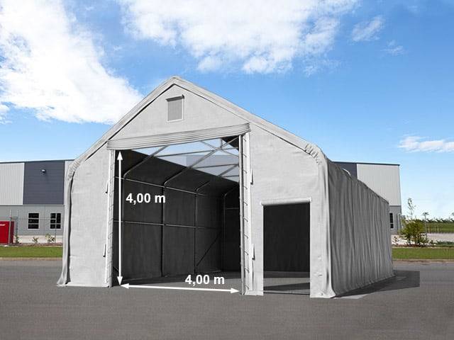 10 x 20 m tälthall - 3,0 m sidohöjd med 4,0x4,0 m port och takfönster, PVC grå, inkl. hållfasthet (underlag: betong) - (49839)