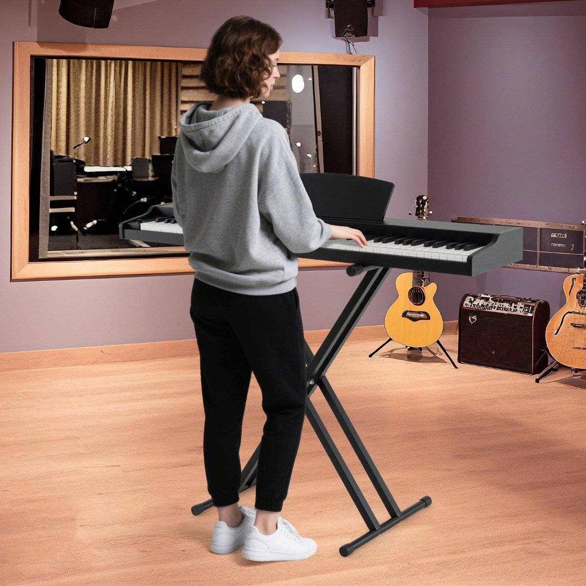 88-tangenters digitalpiano, halvviktat, justerbart stativ