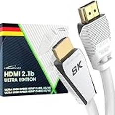 KabelDirekt – 8K HDMI 2.1-kabel, certifierad Gamer Edition – 2 m (8K@60Hz, Ultra High Speed/48G för 10K, 8K eller ultrasnabba 144 Hz vid 4K, optimal för PS5/Xbox och Gaming PC, Monitor/TV, vit)