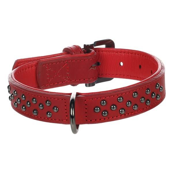 Halsband L 41-50cm 35mm Denver läder/nitar röd