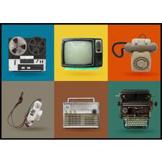 Vintage Colorful Tech Grid, Retro Gadgets Plakat (21x30cm) - Plakater  > Vintage Plakater