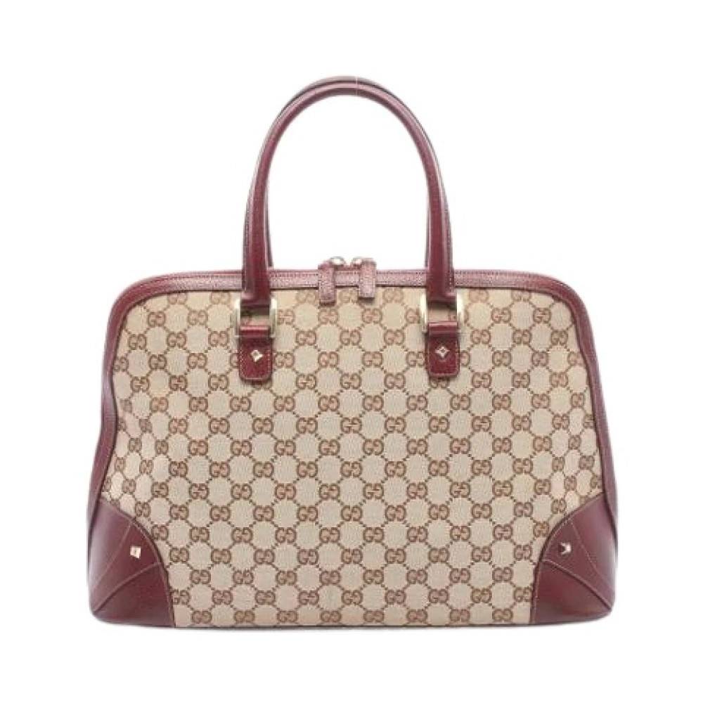 Gucci Vintage Pre-owned Vintage Canvas Håndtaske - Vintage - Dame - Beige - ONE SIZE - Læder