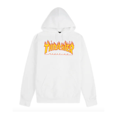 Thrasher "Flame Hood" hvid hoodie - M