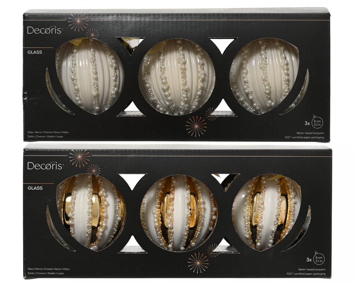 Julkula 3-pack 8cm Vit / Guld (Färg: Vit)