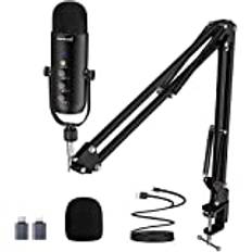 ZealSound USB Microphone Kit, Podcasting Condenser Microphone Pack for PC Smartphone, W/USB C Adapters, Mute Boost Knob, Boom Arm for Recording, Youtube, TikTok Streaming, Gaming, Voice-over K66 S