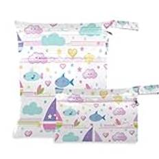 Amooorous segelbåt ö tecknad regnbåge ränder stöksäker våt väska baby 2-pack resetillbehör för baby med handtag för daghem, gym