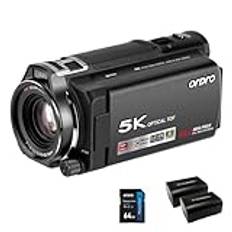 ORDRO HDR-XV80 5K-videokamera, 3,5-tums roterande skärm, 4K Ultra HD 48MP videokamera, Live Streaming, 12x optisk zoom, digital videokamera med fjärrkontroll och 2 batterier