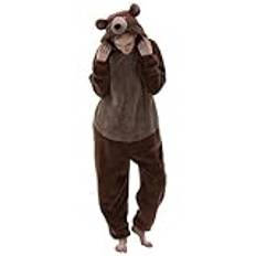 Onepiece dam mysig teddy – helkroppsdräkt – jumpsuit herr pyjamas vinter varm sovdräkt one piece pyjamas fluffig gosig pyjamas vuxen cosplay karneval, BRUN, XL