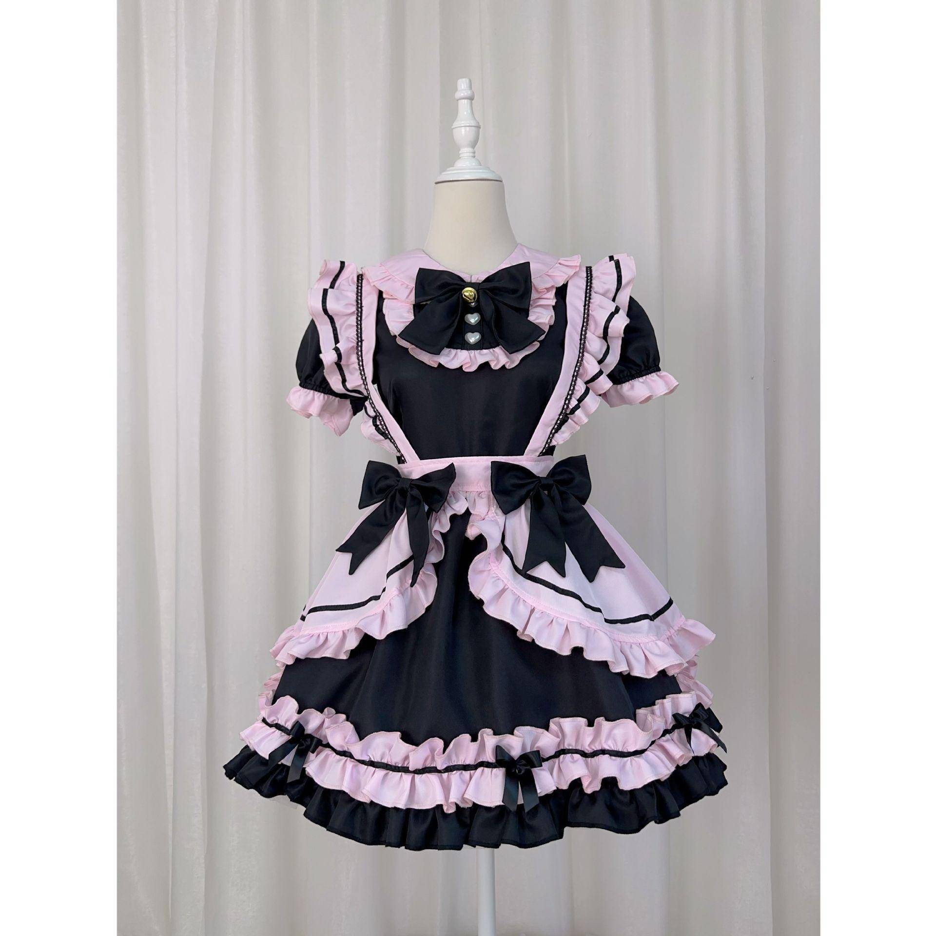 Ny japansk Lolita Svart Rosa Maid-kostym med Söt Kattrosett cm gray