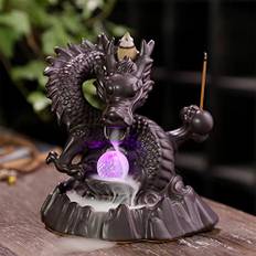 Dragon Backflow Incense Burne, Backflow Incense Holder with 20PCs Backflow Incense Cones Home Decor Ceramic Incense Burner Holder in Exquisite Present Box (Dragon with Bead)