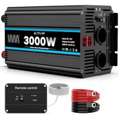 OLTEANP Wechselrichter 12V auf 230V Reiner Sinus 3000W Spannungswandler Umwandler Inverter mit EU Steckdosen und USB-Port -Fernbedienung und LED-Anzeige Für Wohnmobil Wohnwagen, Camping