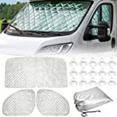 LIROPAU vindruteskydd bil solskydd interiör termomatt hytten passar till Fiat Ducato 2006-2021, 3-delad teknik termometer vindrutor skydd solskydd vinter