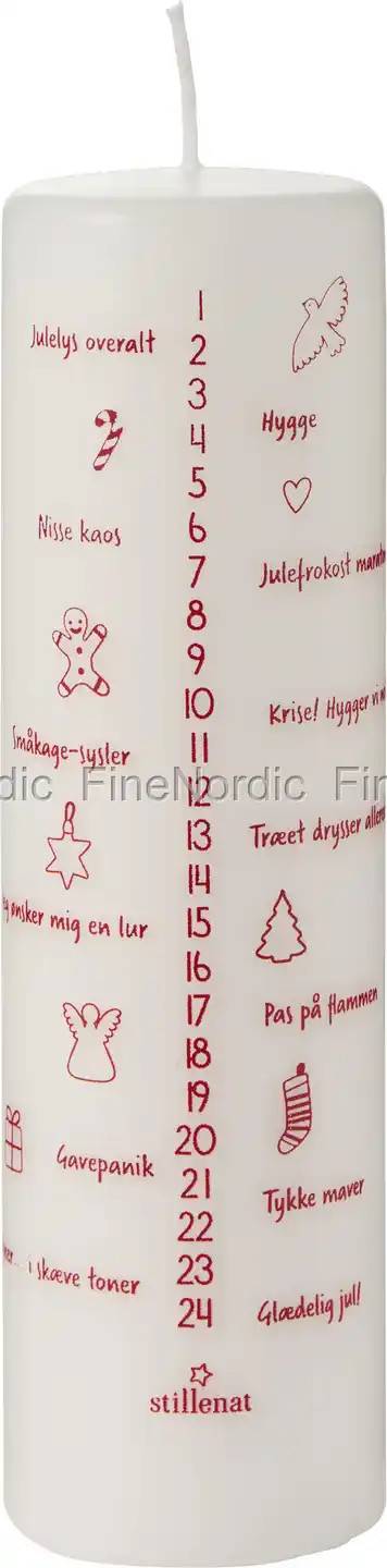 Ib Laursen Christmas Candle - White - with Red Numbers 1-24 - Danish Text