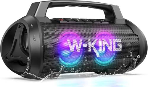 W-KING Bluetooth Lautsprecher 120W Peak, Tragbare Party-Box mit 70W Bass Boost, 4 Treiber/IPX6/42h/BT5.4/DSP/EQ/Stereo-Pairing/RGB, Ideal für Camping, Strand, Garten, Sommerparty & Outdoor-Aktivitäten